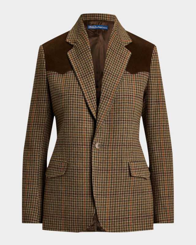 Houndstooth Merino Wool Tweed Blazer